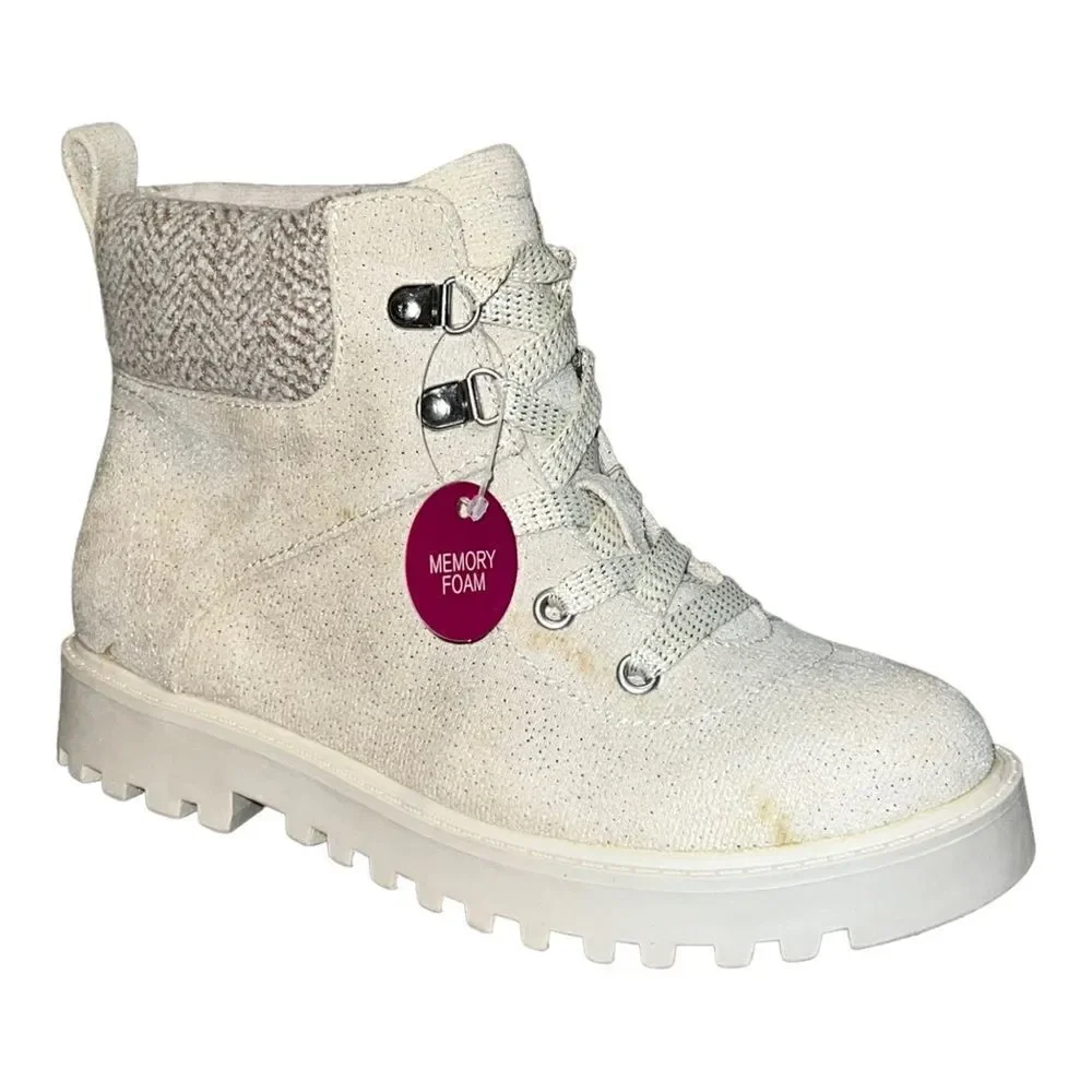SO Muscovy Girls Ankle Boots Cream Sparkle Faux Suede Size 2 New